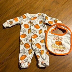Newborn Fall Footie Pajama Outfit with Bib
